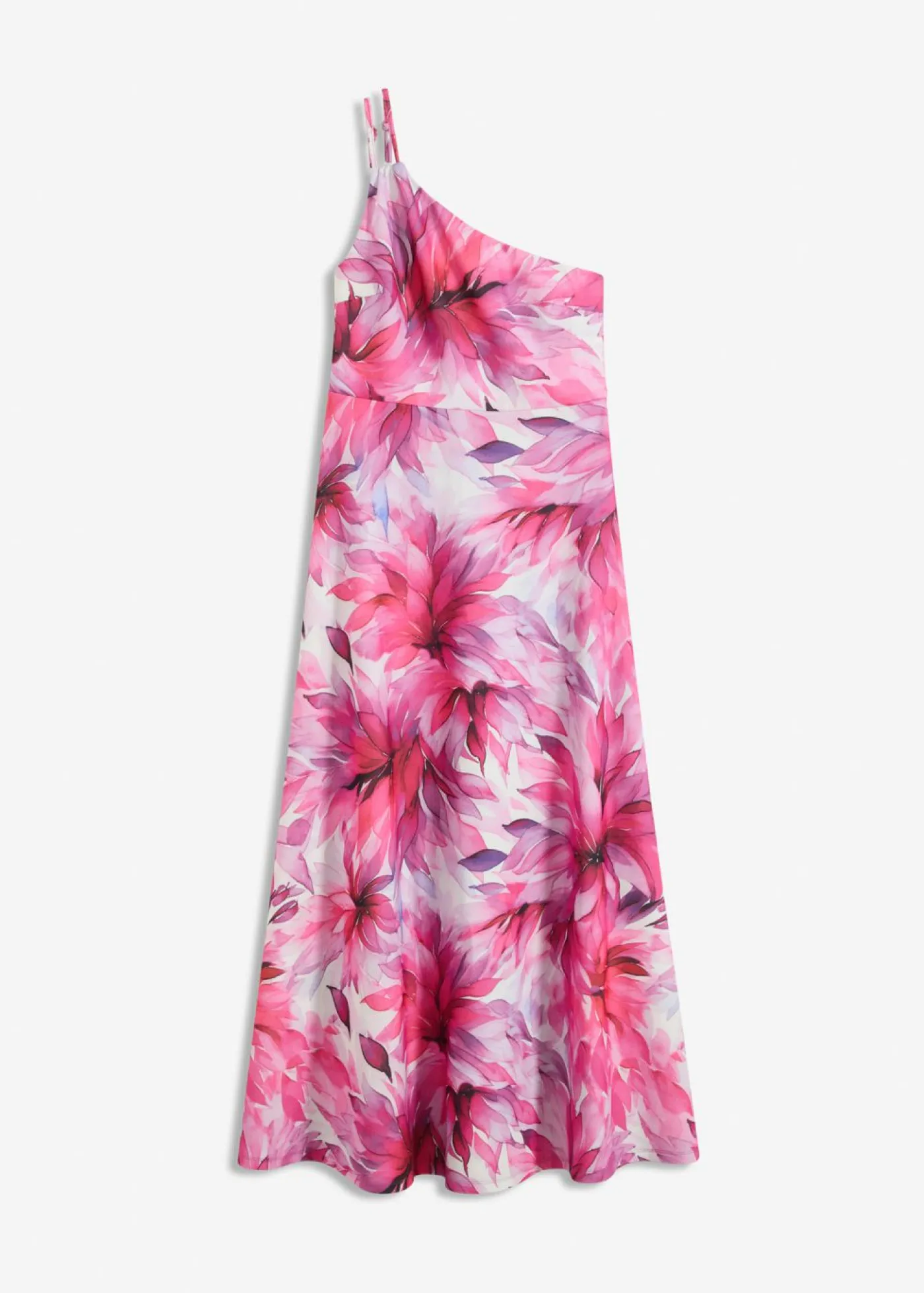 bonprix bonprix Ropa Elegante>Vestido con hombro al descubierto en crepé texturizado Blanco-rosa de flores