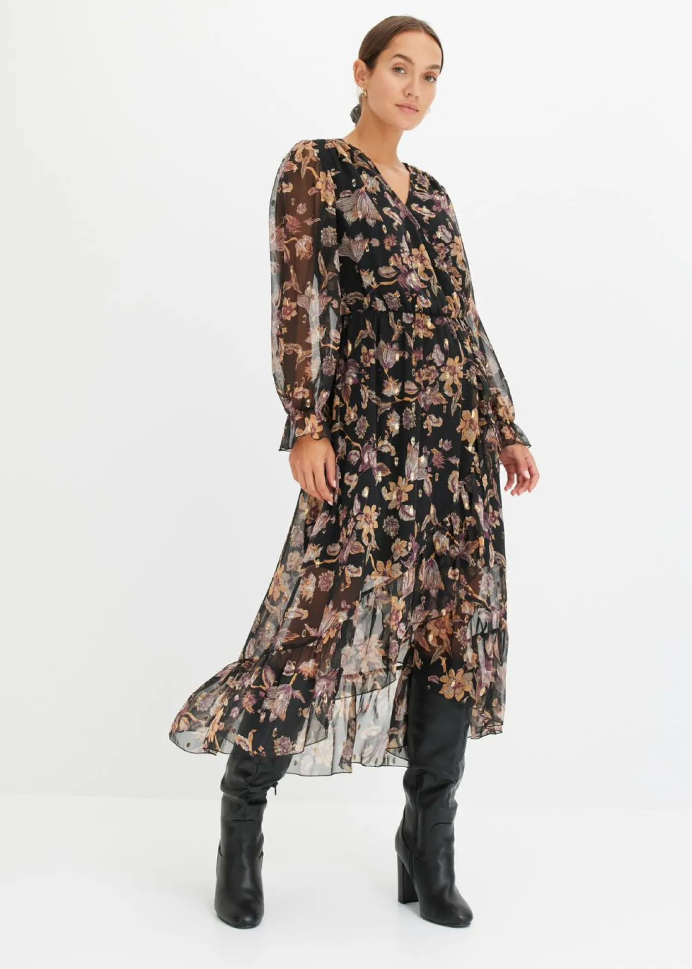 bonprix bonprix Vestidos>Vestido con largo asimétrico Negro con flores