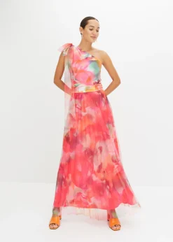 Mujer bonprix bonprix Vestido con un hombro al descubierto y falda de tul plisado