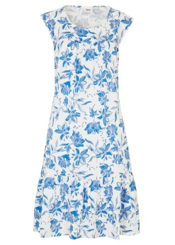 bonprix bonprix Vestidos>Vestido con volante, hasta la rodilla blanco/azur con flores