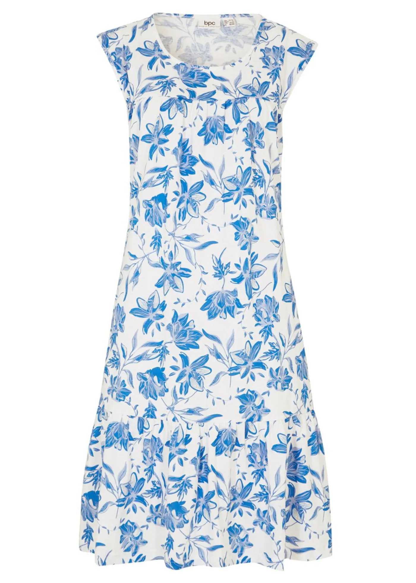 bonprix bonprix Vestidos>Vestido con volante, hasta la rodilla blanco/azur con flores