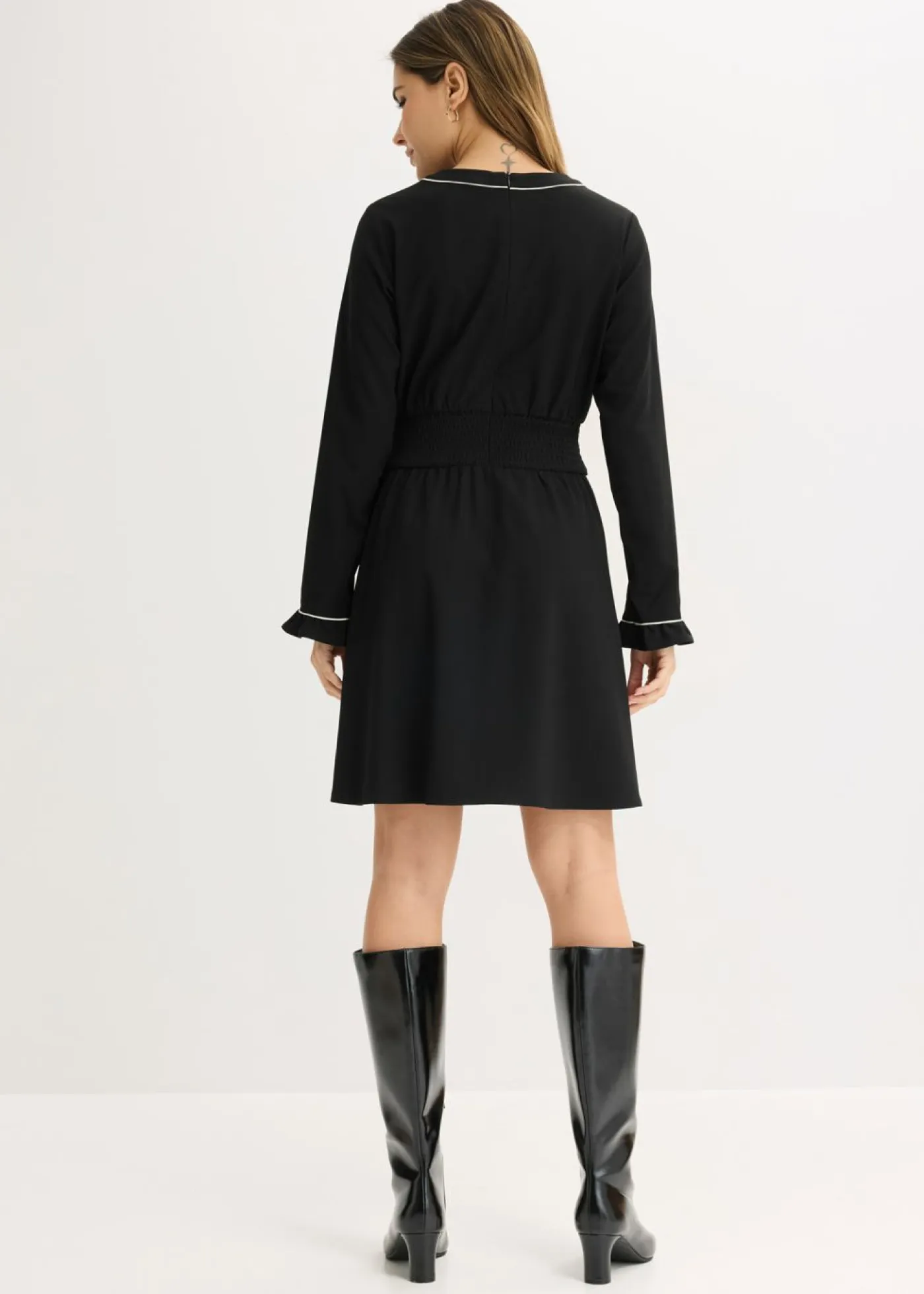 bonprix bonprix Vestidos>Vestido con volantes Negro-blanco lana