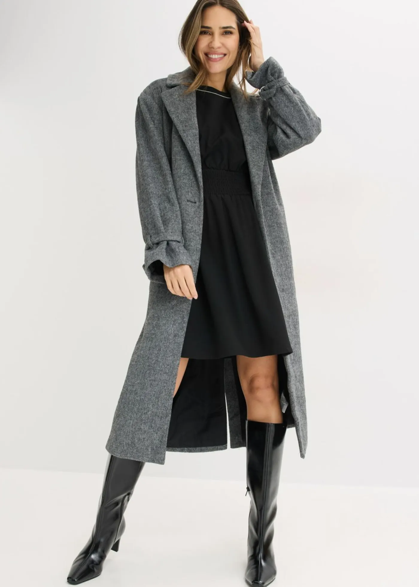 bonprix bonprix Vestidos>Vestido con volantes Negro-blanco lana