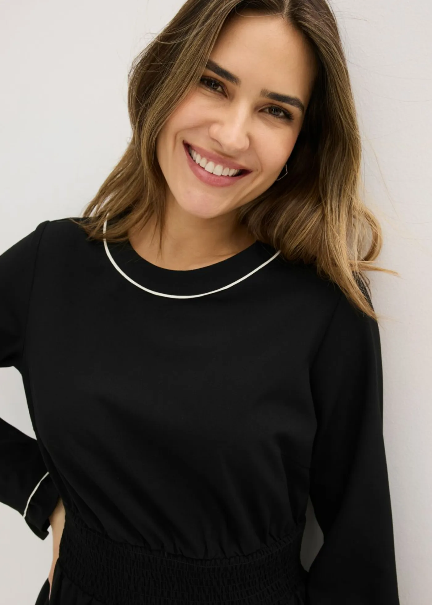 bonprix bonprix Vestidos>Vestido con volantes Negro-blanco lana