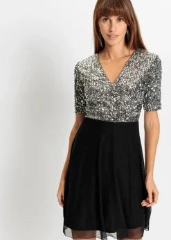 bonprix bonprix Vestidos>Vestido corto Plata-Negro