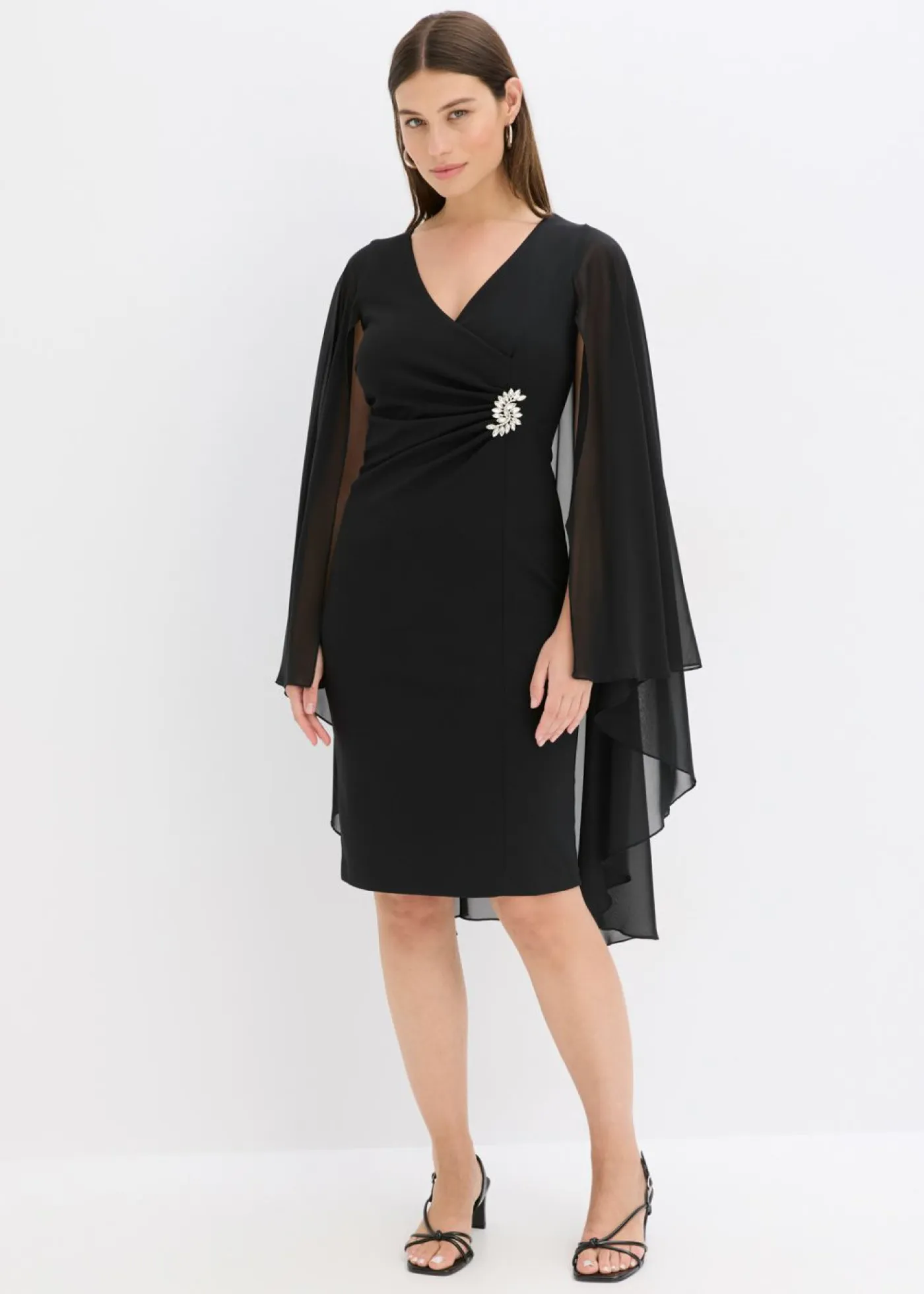 bonprix bonprix Vestidos|Ropa Elegante>Vestido corto con capa de gasa fina Negro