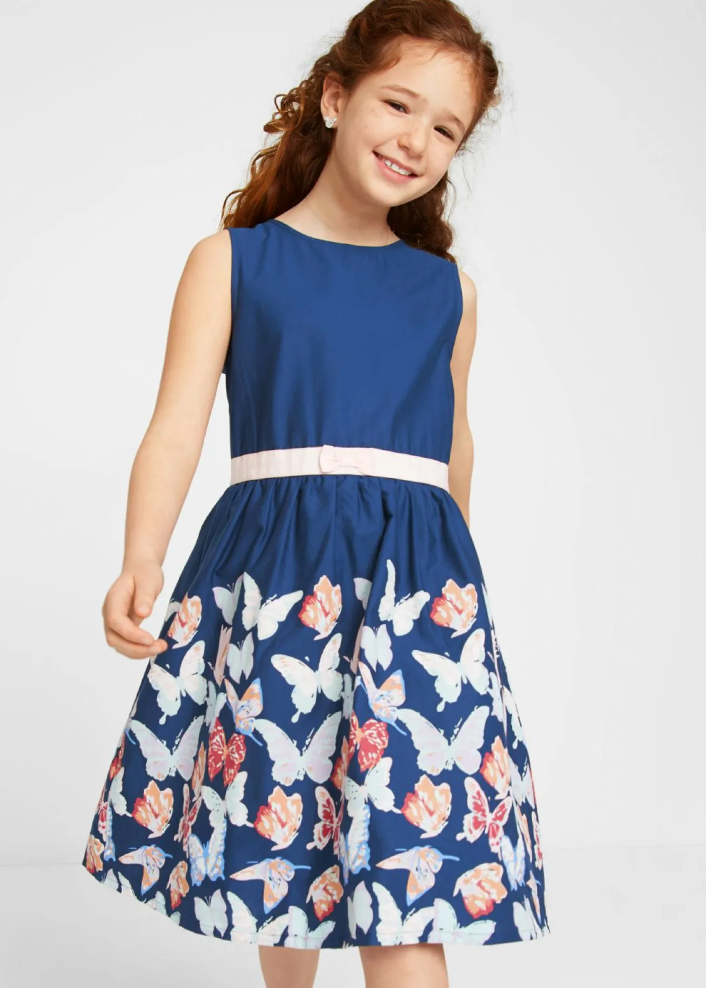 bonprix bonprix Ropa 9 A 16 Años·Vestidos Y Monos>Vestido corto con corte en A Azul oxford estampado