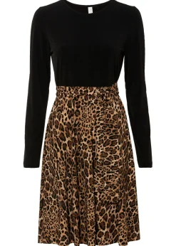 bonprix bonprix Vestidos>Vestido corto con estampado Negro-marrón con estampado de leopardo