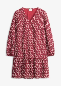 bonprix bonprix Vestidos|Novedades>Vestido corto con estructura arrugada Rojo rubí de flores