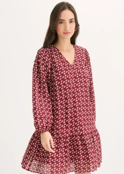bonprix bonprix Vestidos|Novedades>Vestido corto con estructura arrugada Rojo rubí de flores