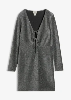 bonprix bonprix Vestidos>Vestido corto con material brillante y detalle de lazo Negro-plata