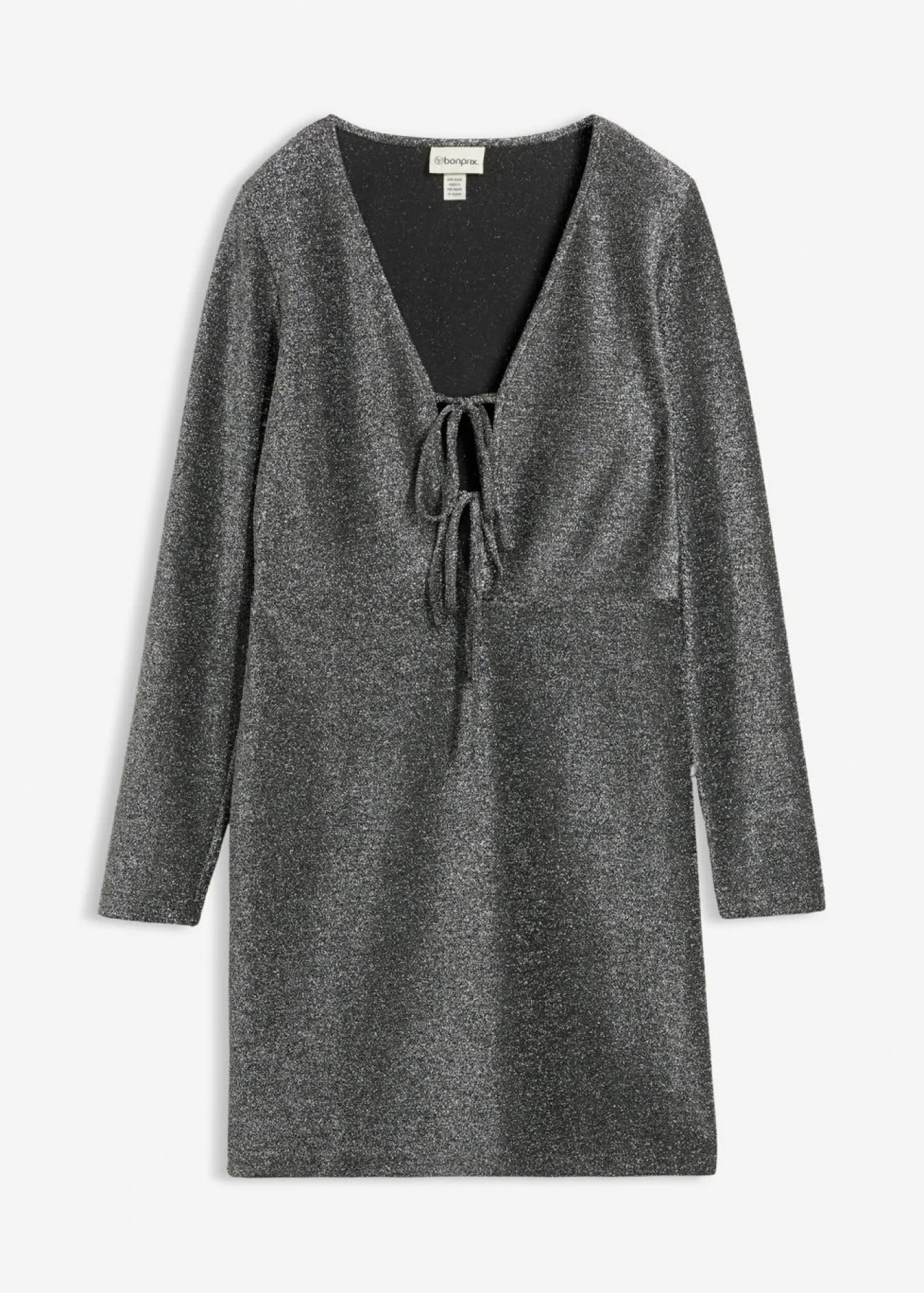 bonprix bonprix Vestidos>Vestido corto con material brillante y detalle de lazo Negro-plata