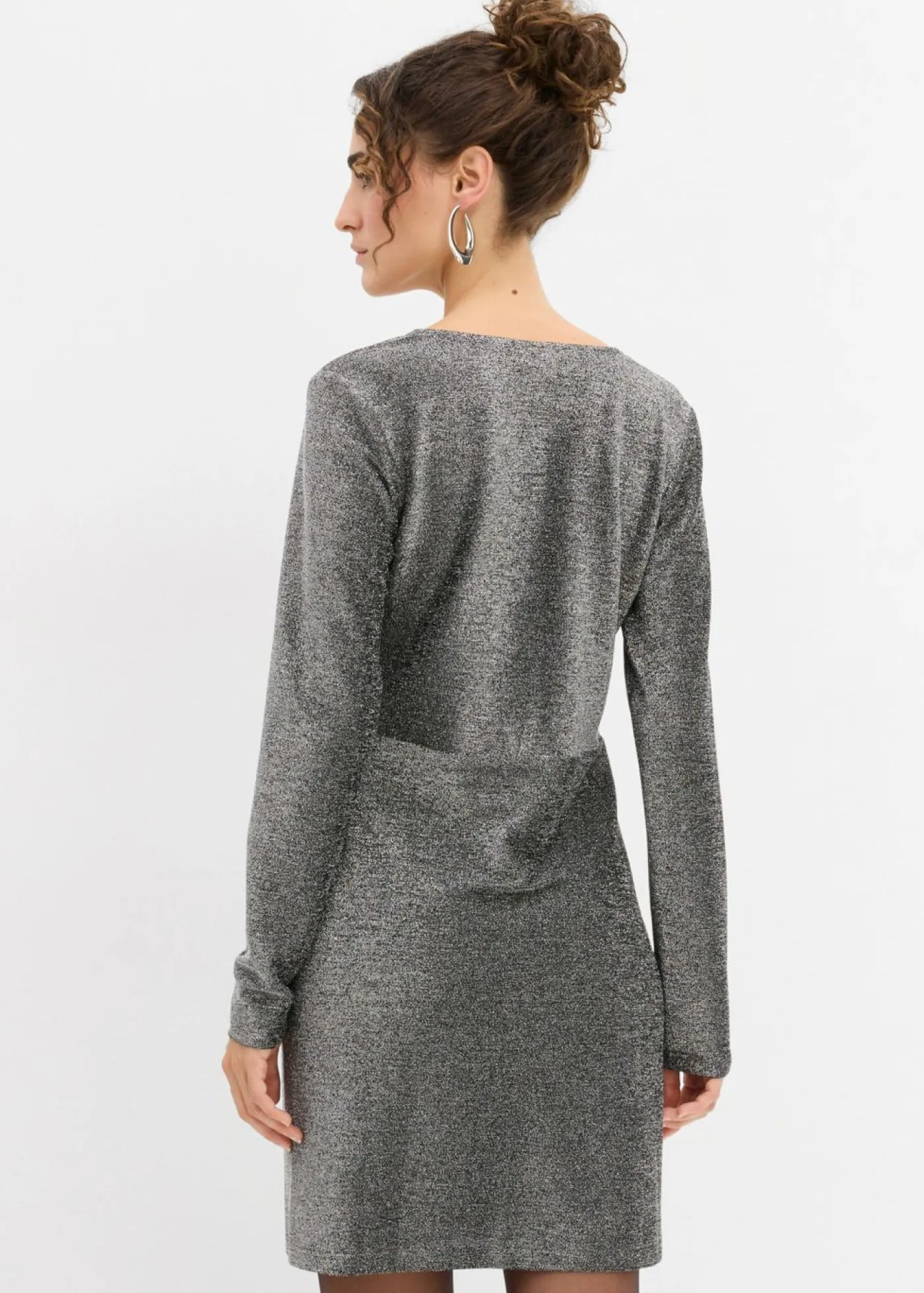 bonprix bonprix Vestidos>Vestido corto con material brillante y detalle de lazo Negro-plata