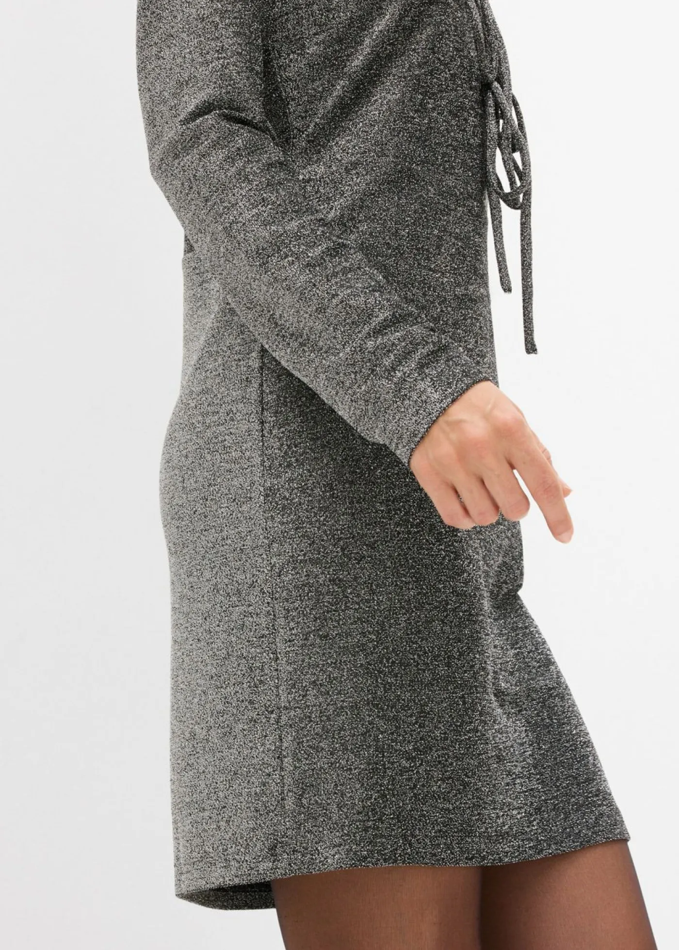 bonprix bonprix Vestidos>Vestido corto con material brillante y detalle de lazo Negro-plata