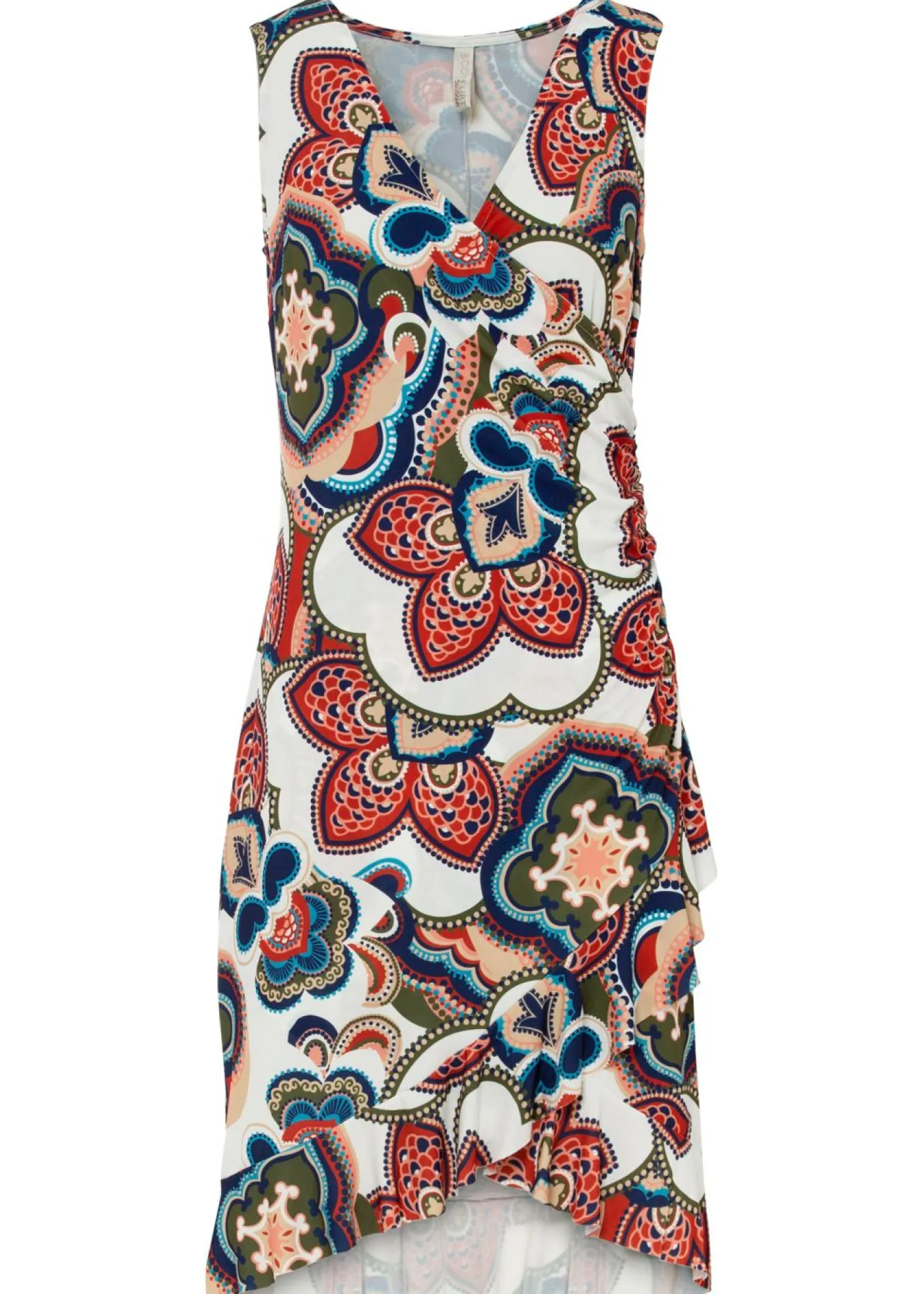 bonprix bonprix Vestidos>Vestido corto con volantes Blanco/azul/naranja oscuro estampado