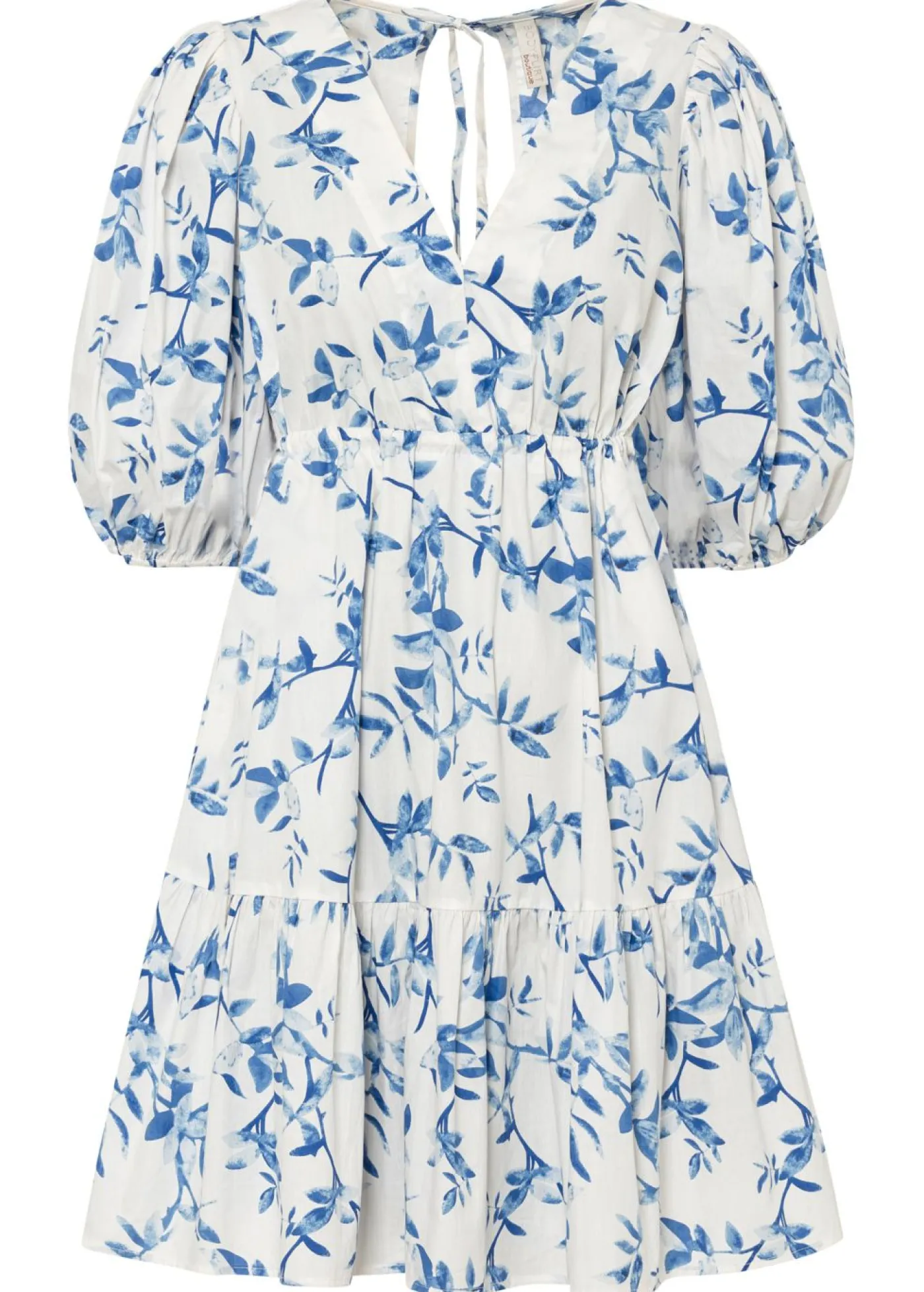 bonprix bonprix Vestidos>Vestido corto de algodón puro Blanco-azul claro de flores