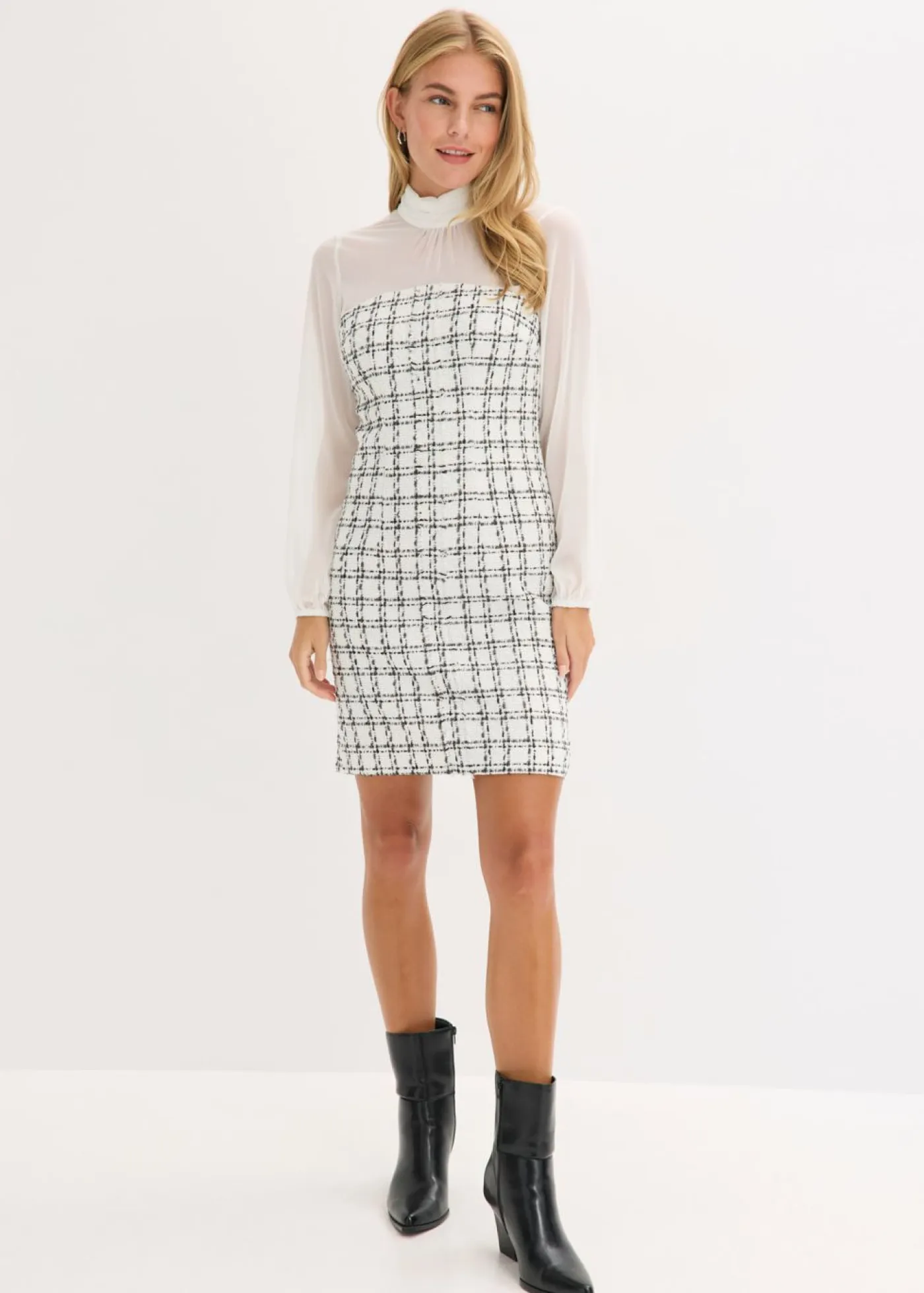 Mujer bonprix bonprix Vestido corto de bouclé con mangas de gasa