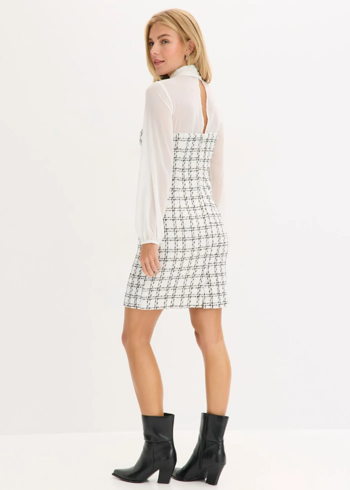 Mujer bonprix bonprix Vestido corto de bouclé con mangas de gasa