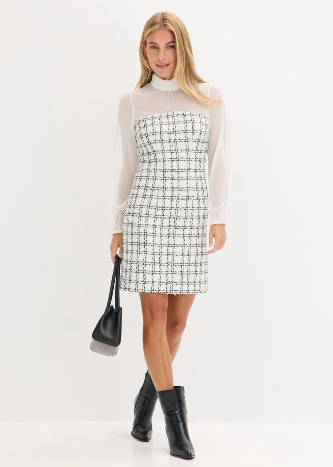 Mujer bonprix bonprix Vestido corto de bouclé con mangas de gasa