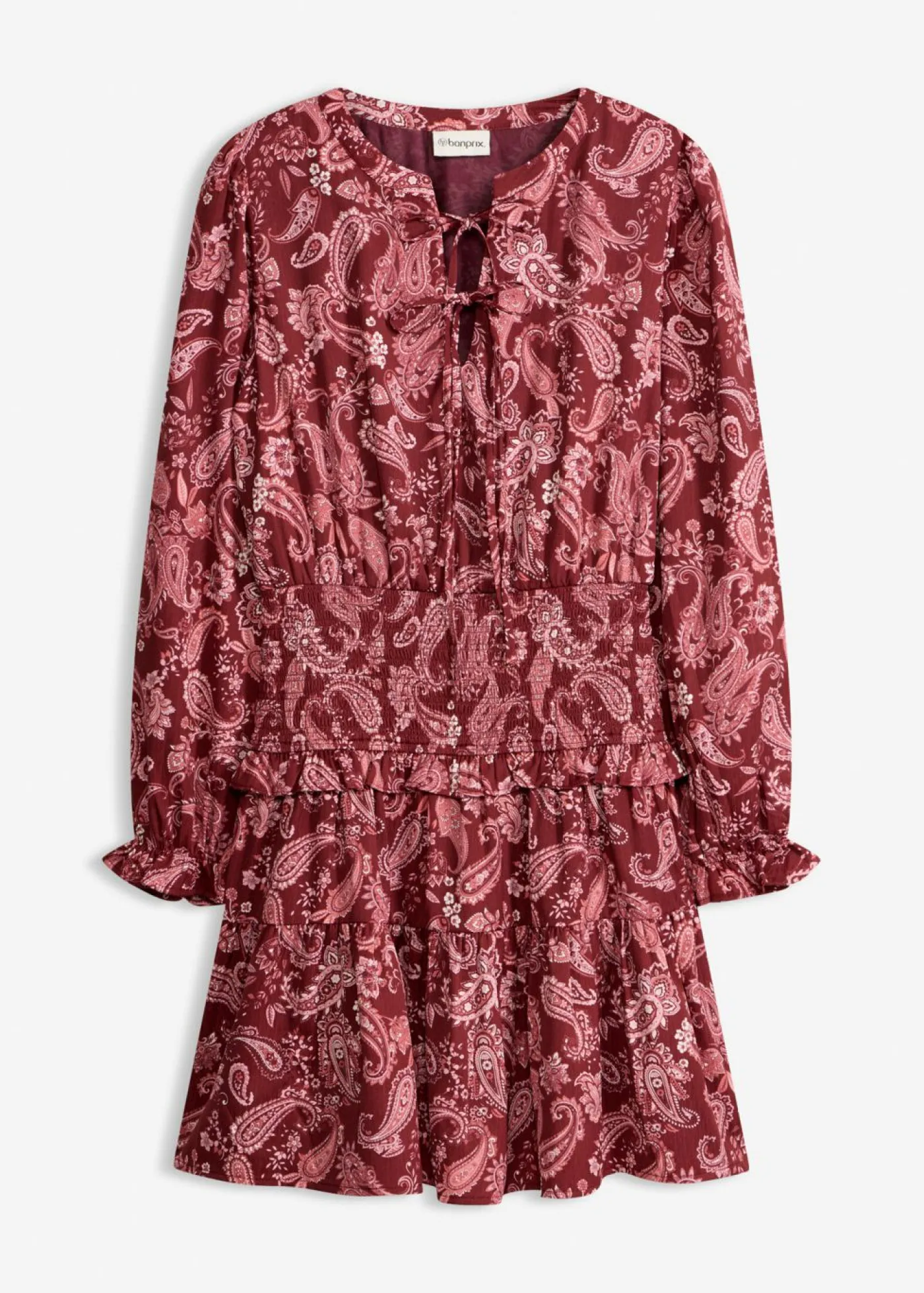 bonprix bonprix Vestidos>Vestido corto de crepé estructurado Rojo rubí paisley