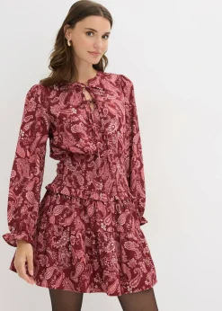 bonprix bonprix Vestidos>Vestido corto de crepé estructurado Rojo rubí paisley