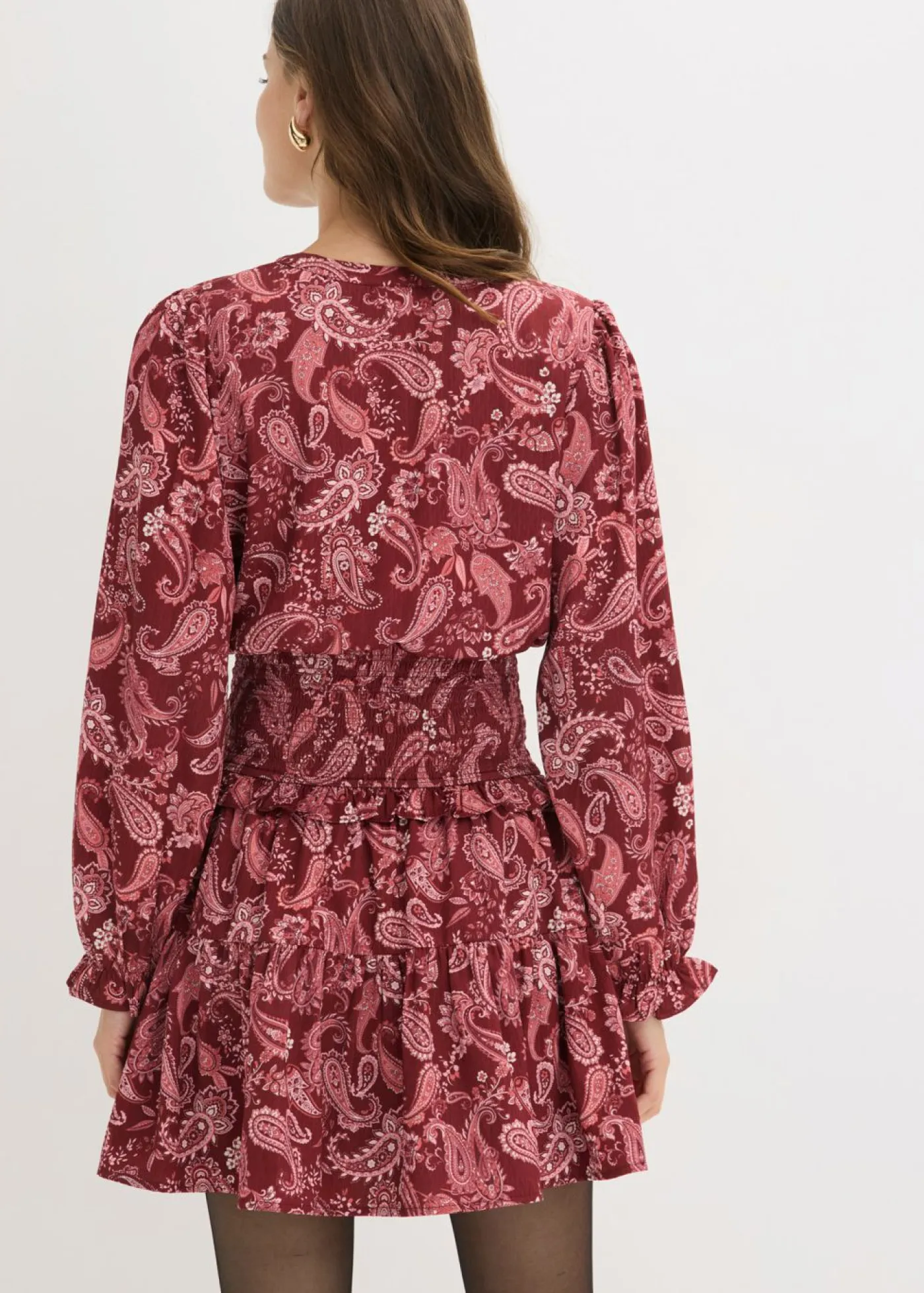 bonprix bonprix Vestidos>Vestido corto de crepé estructurado Rojo rubí paisley