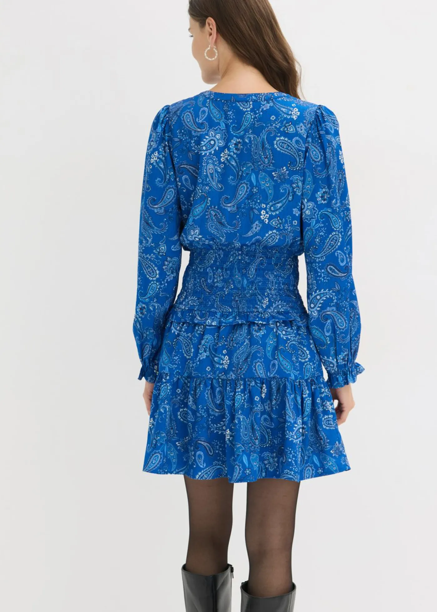 bonprix bonprix Vestidos>Vestido corto de crepé estructurado Azul ártico paisley