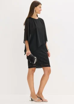 Mujer bonprix bonprix Vestido corto de encaje con capa de gasa fina