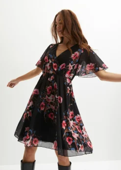 bonprix bonprix Vestidos>Vestido corto de malla Negro con flores
