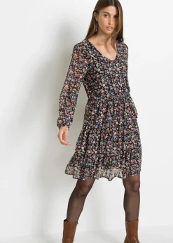 bonprix bonprix Vestidos>Vestido corto de malla Negro de flores