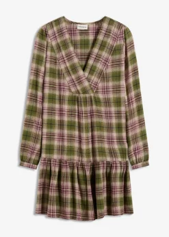 bonprix bonprix Vestidos>Vestido corto de mezcla de algodón Verde/oliva de cuadros