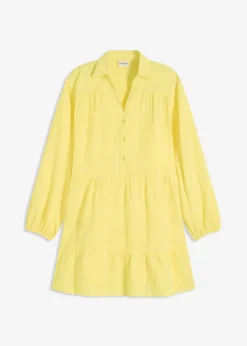bonprix bonprix Vestidos>Vestido corto de muselina con paneles Amarillo suave