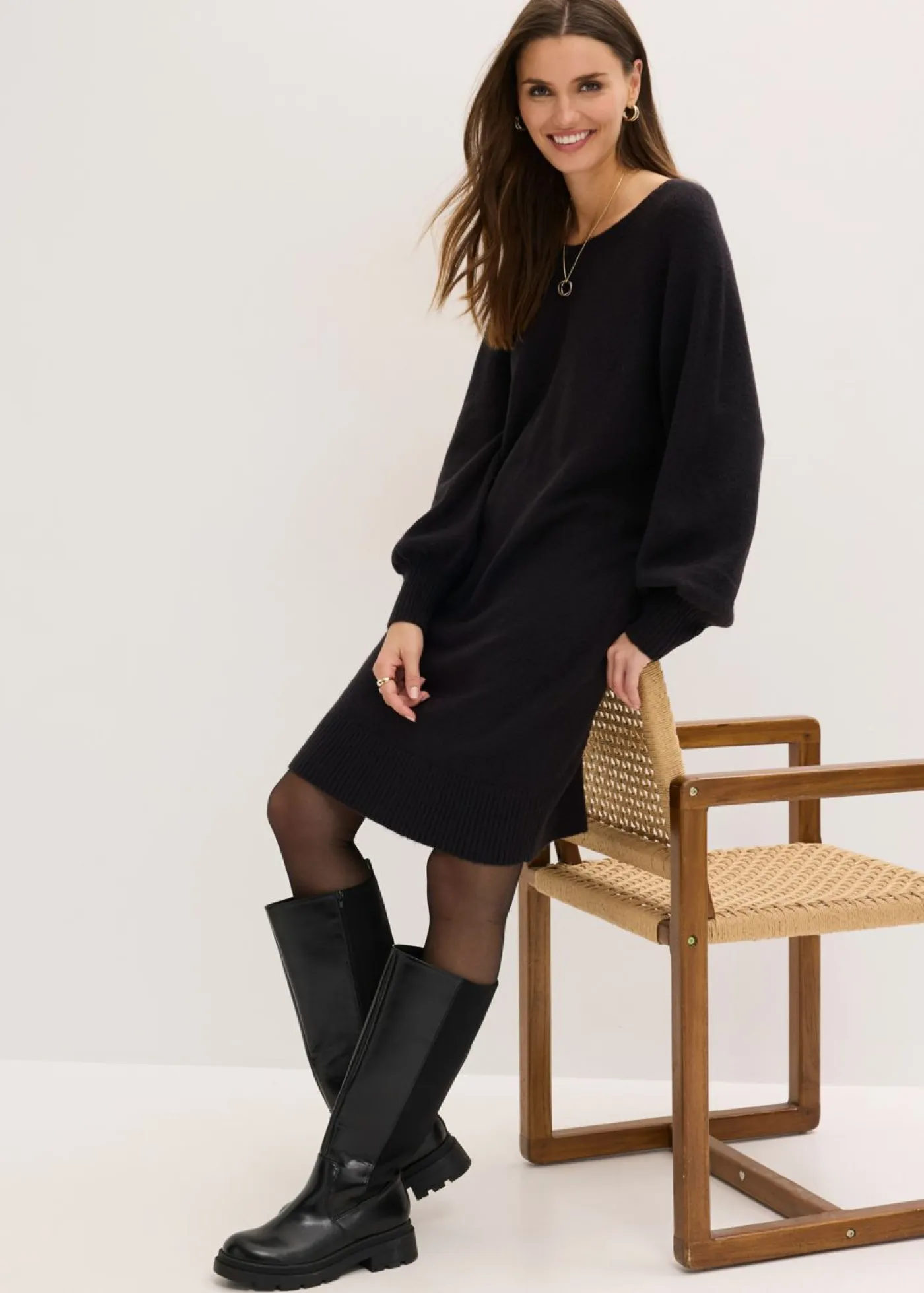 bonprix bonprix Vestidos|Ropa De Punto>Vestido corto de punto Negro