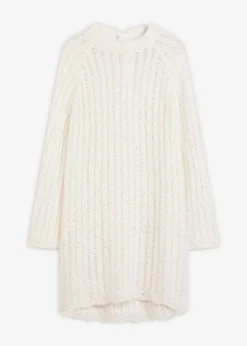 Mujer bonprix bonprix Vestido corto de punto con lazo de satén y ligeras transparencias