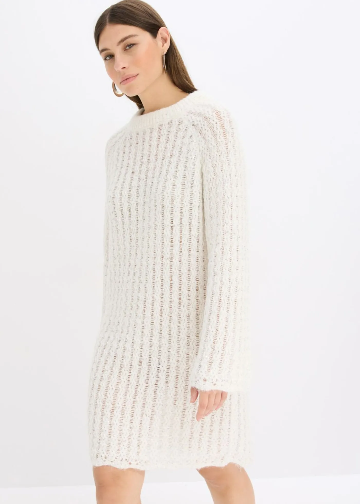 Mujer bonprix bonprix Vestido corto de punto con lazo de satén y ligeras transparencias