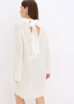 Mujer bonprix bonprix Vestido corto de punto con lazo de satén y ligeras transparencias