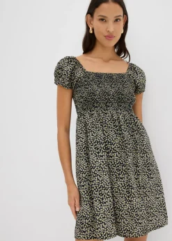 bonprix bonprix Vestidos>Vestido corto de viscosa fluida negro-blanco-amarillo narciso