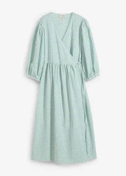 bonprix bonprix Vestidos>Vestido cruzado de material estructurado salvia ahumado-blanco lana a cuadros