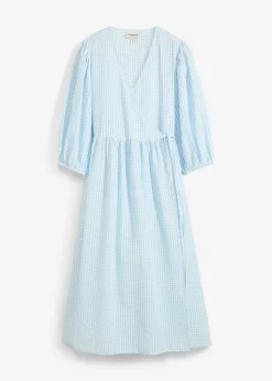 bonprix bonprix Vestidos>Vestido cruzado de material estructurado azul hielo-blanco lana a cuadros