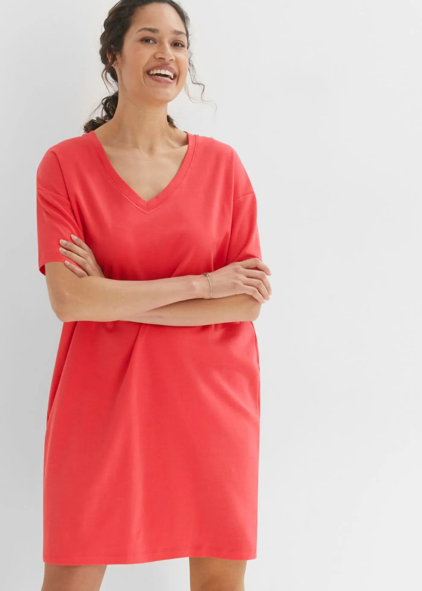 bonprix bonprix Básicos|Vestidos>Vestido de algodón rosa hibisco+negro