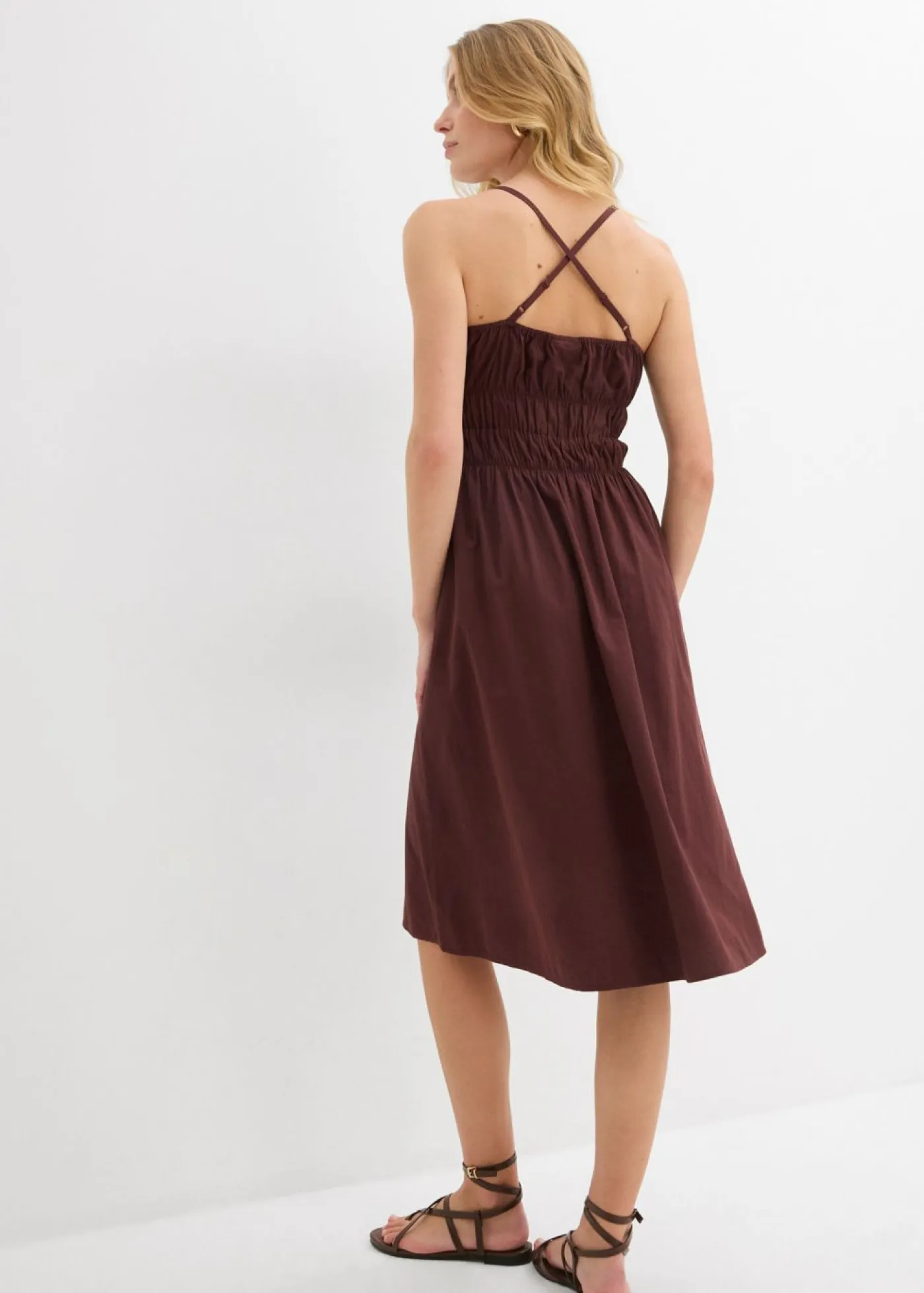 bonprix bonprix Vestidos>Vestido de algodón orgánico puro con tirantes Marrón tierra