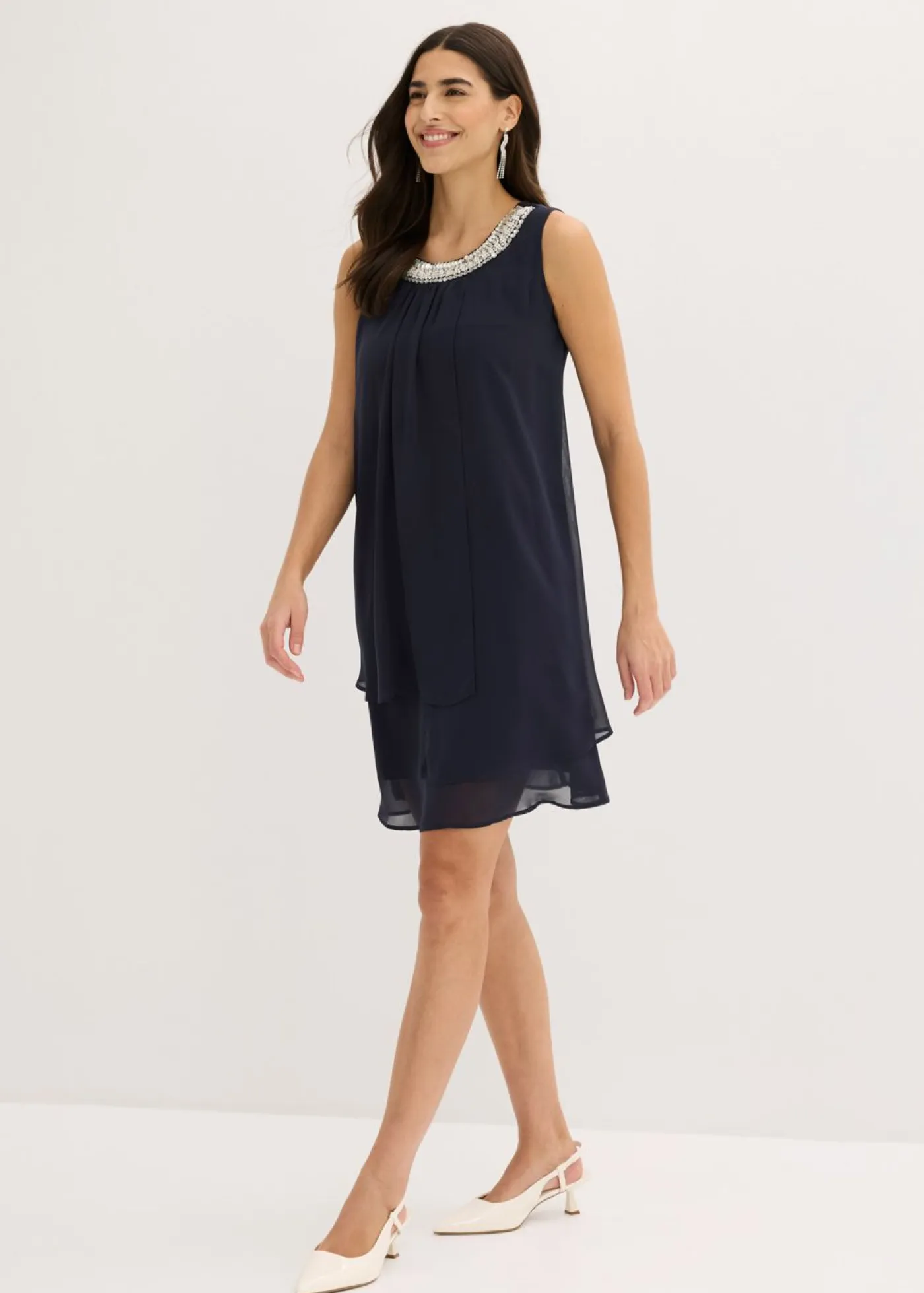 Mujer bonprix bonprix Vestido de gasa con aplicación de piedras