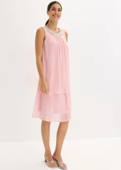 bonprix bonprix Vestidos|Novedades>Vestido de gasa con aplicación de piedras Rosa ceniza