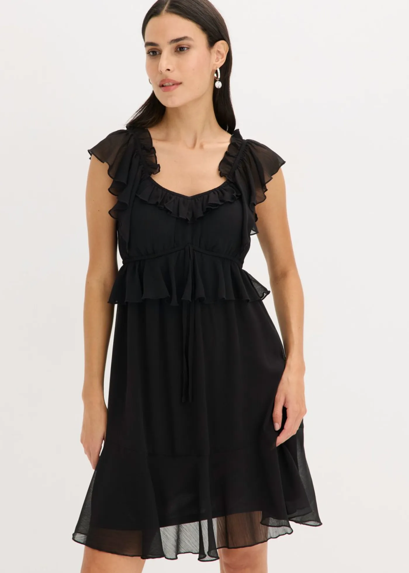 bonprix bonprix Vestidos>Vestido de gasa con corte en A Negro