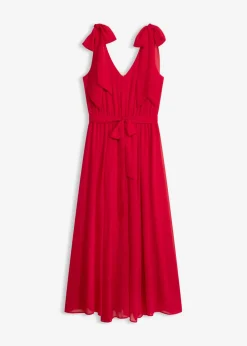 bonprix bonprix Vestidos|Ropa Elegante>Vestido de gasa con detalles de lazo Rojo oscuro