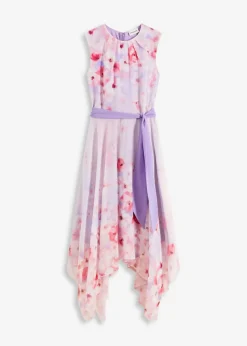 bonprix bonprix Vestidos|Ropa Elegante>Vestido de gasa con dobladillo asimétrico y cordón malva con flores
