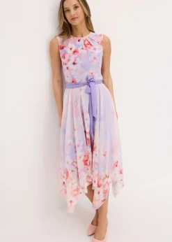 bonprix bonprix Vestidos|Ropa Elegante>Vestido de gasa con dobladillo asimétrico y cordón malva con flores