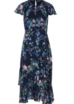 bonprix bonprix Vestidos>Vestido de gasa con mangas tipo murciélago azul marino con flores