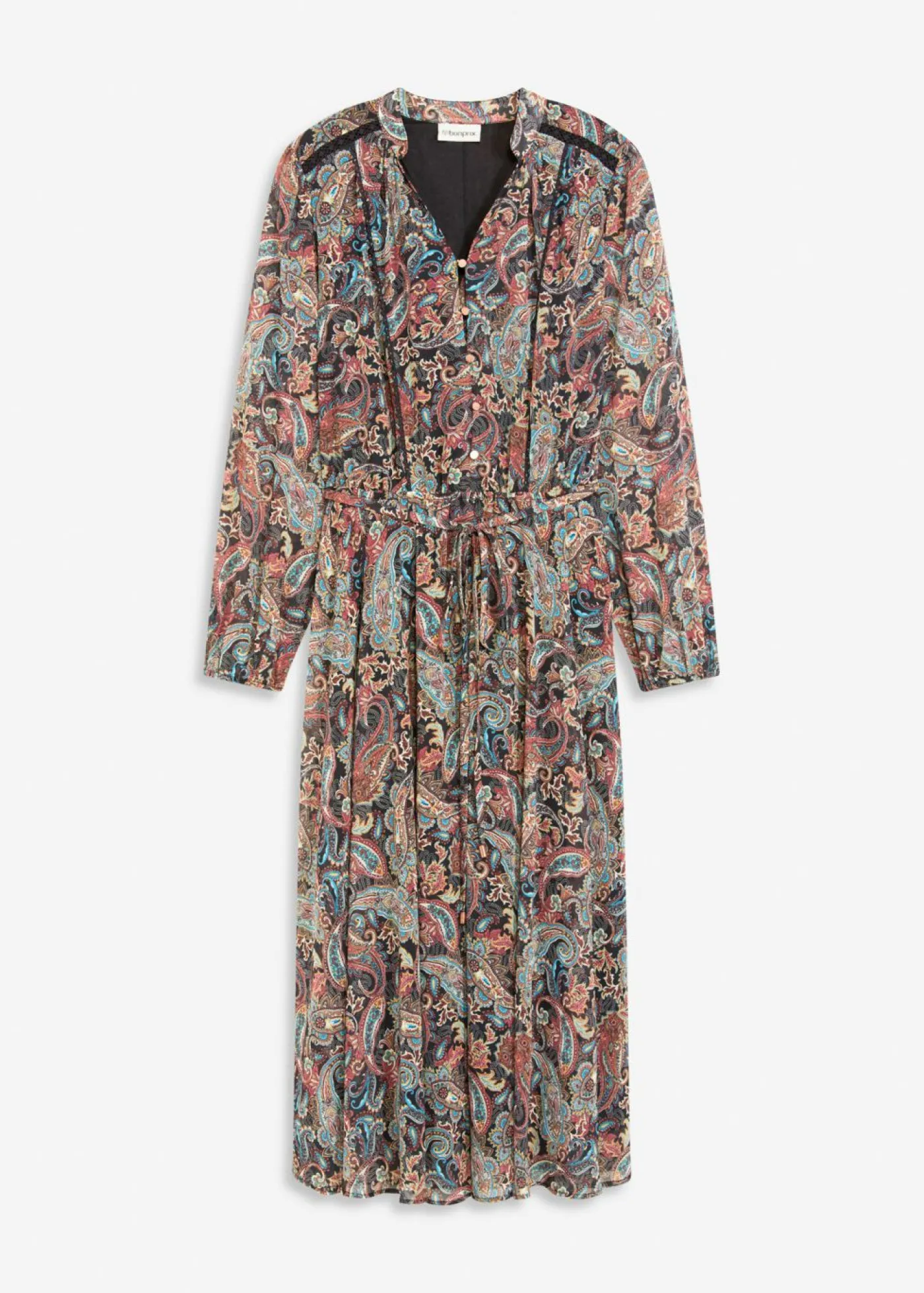 bonprix bonprix Vestidos|Tallas Pequeñas>Vestido de gasa con patrón de paisley Negro-beige