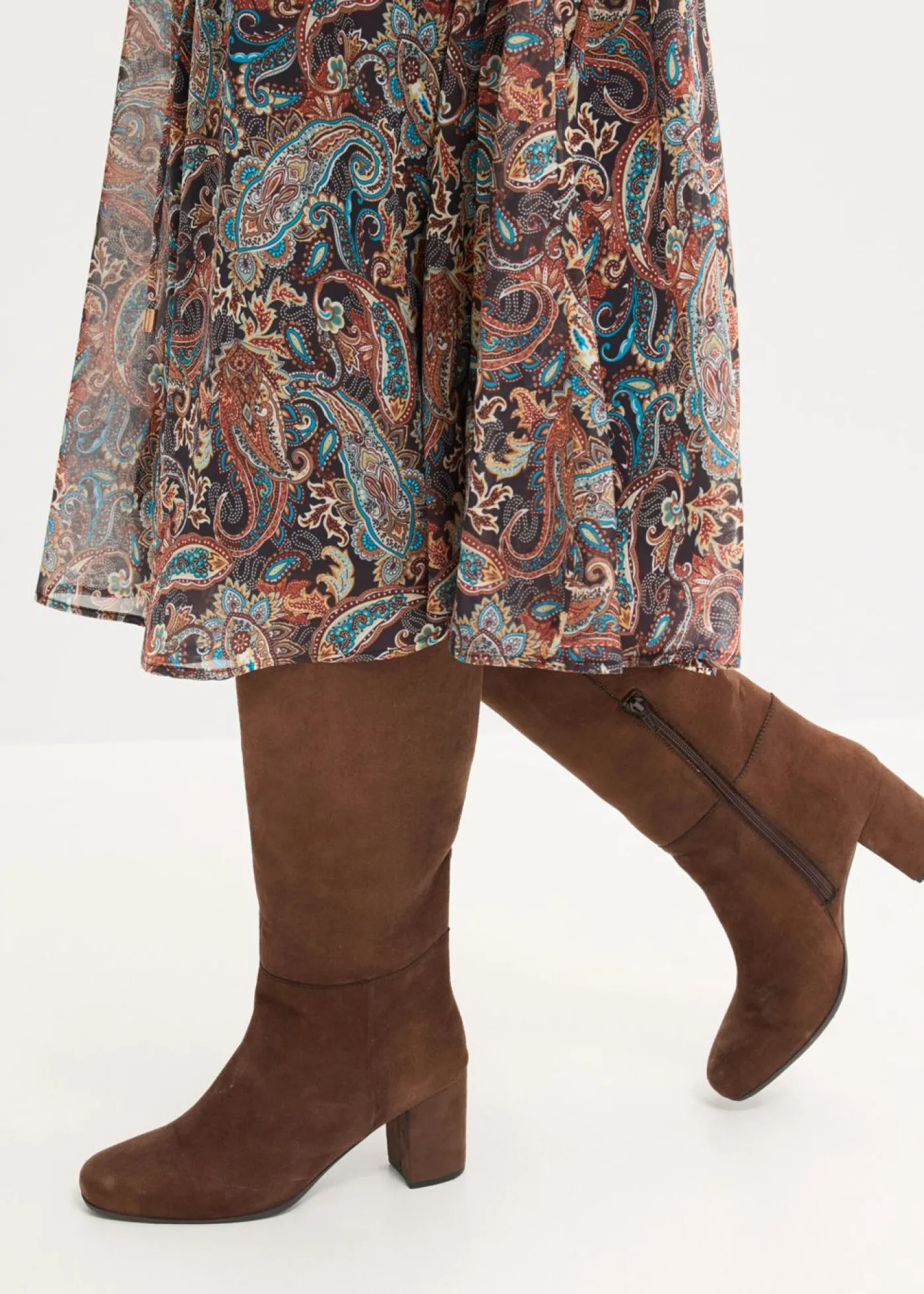 bonprix bonprix Vestidos|Tallas Pequeñas>Vestido de gasa con patrón de paisley Negro-beige